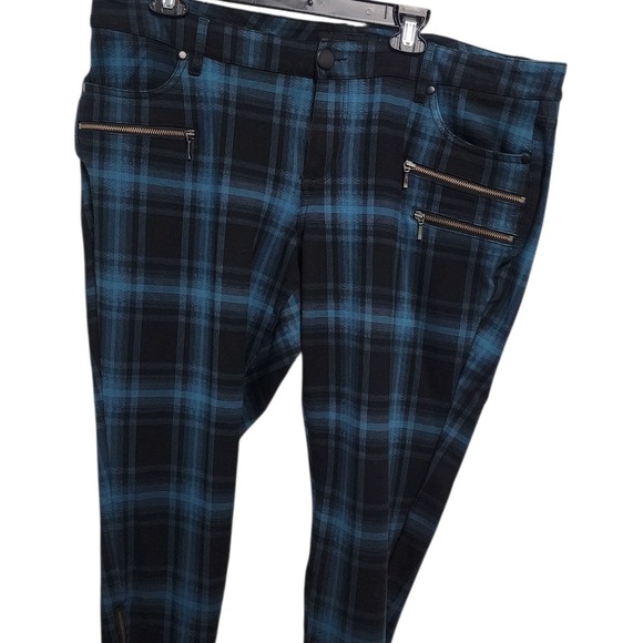 Torrid Plus Size Blue Plaid Skinny Pants with Zipper Detail Punk Rock Goth - Picture 1 of 5